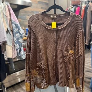 J HER Brown Floral Patchwork Women's Top